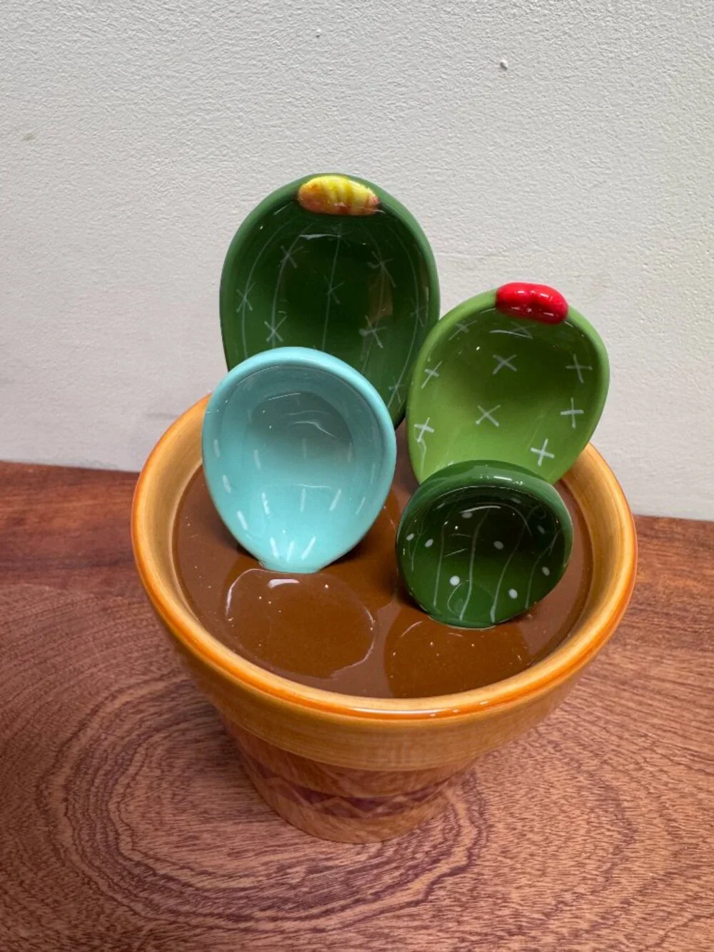 Cactus Measuring Spoons Set in Pot Ceramic